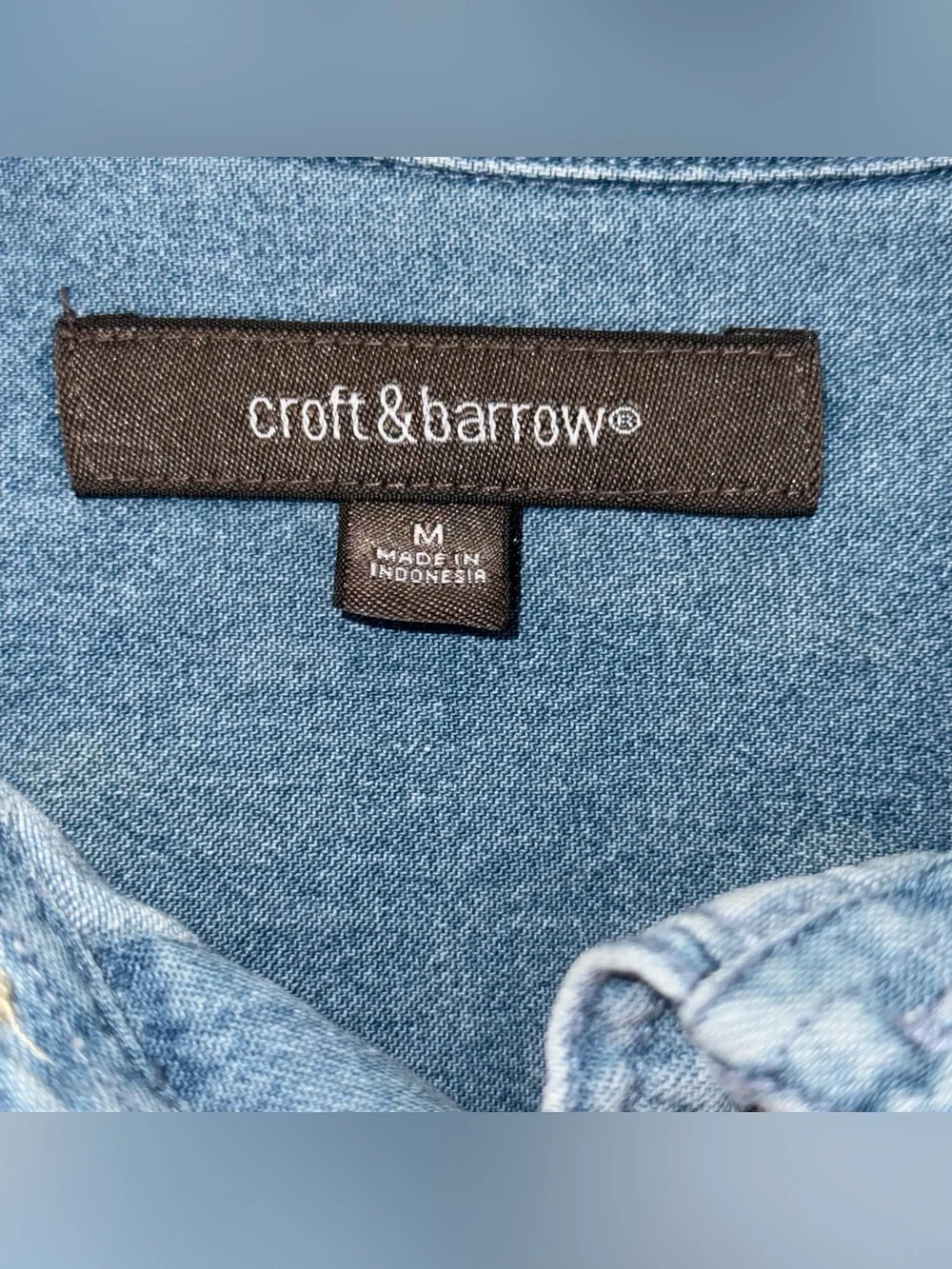 Croft & Barrow Men's Medium Denim Shirt Blue Long Sleeve 100% Cotton Button Down - Picture 6 of 10